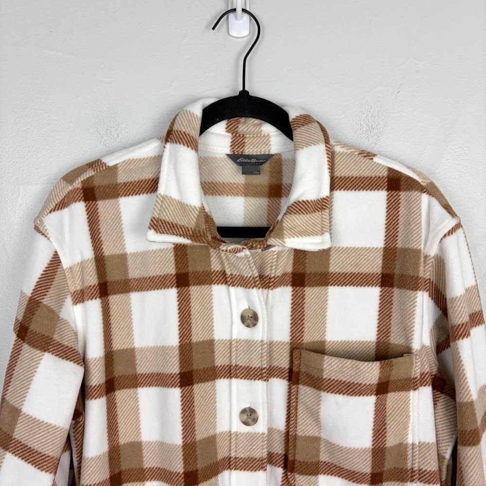 Eddie Bauer Microfleece Tan Plaid Button‎ Down Shacket Fleece Outdoor Medium - Picture 3 of 10